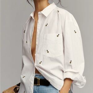 Anthropologie White Bee Embroidered Blouse